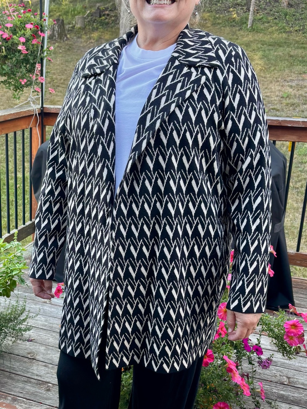 Liverpool Los Angeles Open Front Coatigan Sweater Jacket Chevron Geometric